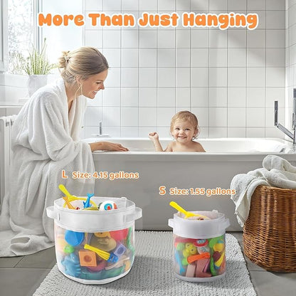 Bath Toy Storage, 4.15 Gallons Bath Toy Holder Wall-Mounted Shower Caddy Bottom Zipper Bathtub Toys Storage Mesh Organizer Bag, Quick Access Baby Shower Games Toys Organizer Accessory White (L)