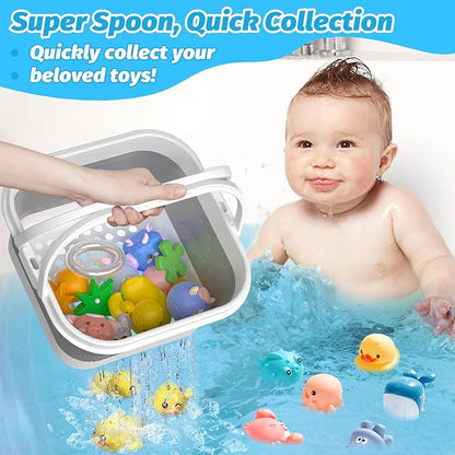 Anivia Foldable-Bath-Toy-Storage-Organizer, Bath Toy Holder with Base, Quick-Drain-Drying Bathtub Toy Storage/Basket, Stand Up Bathroom Shower Toys Holder for Kids - Gray