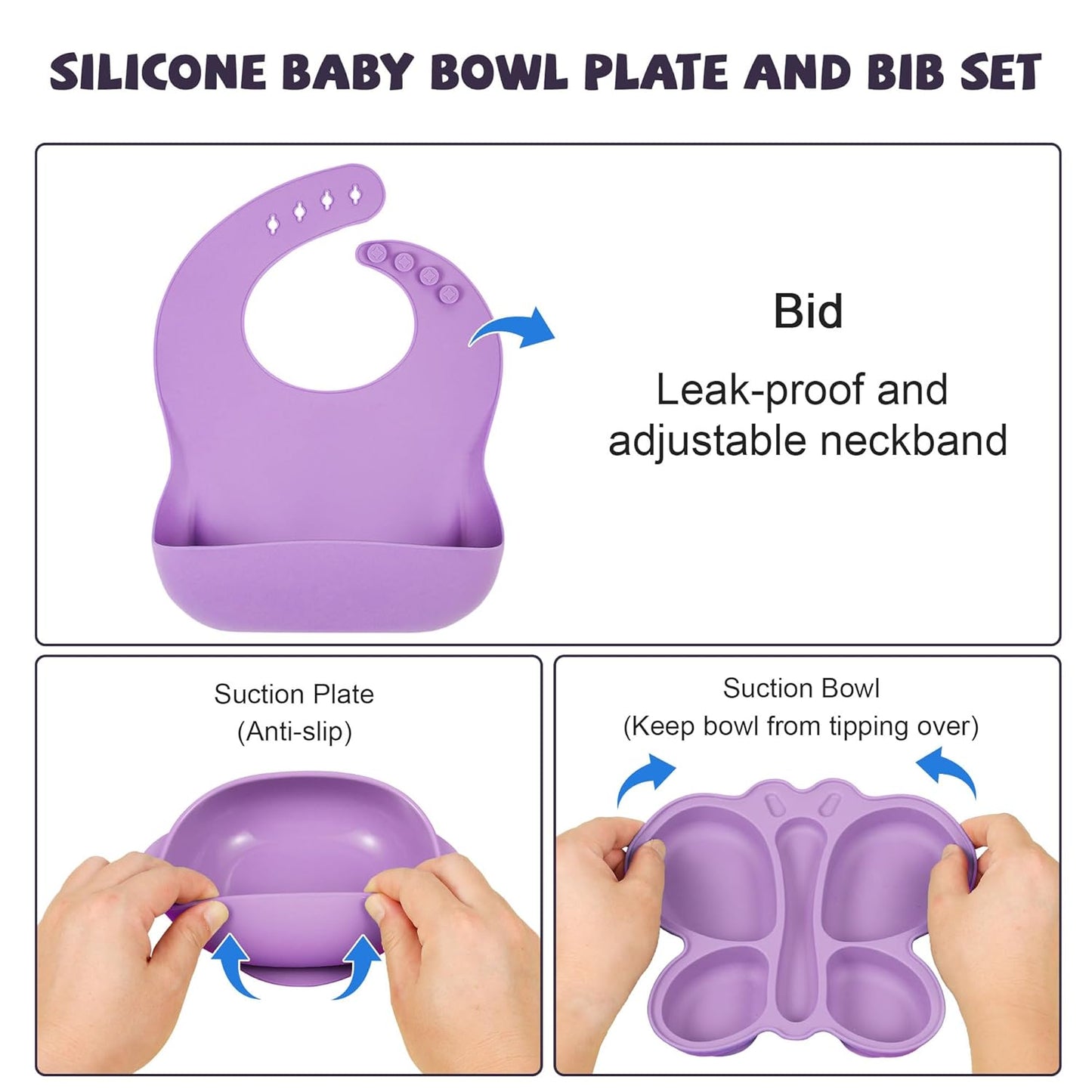 Silicone Baby Feeding Set, Baby Led Weaning Supplies, Baby Food Tableware Silicone Suction Plate, Bowl, Spoons, Fork, Waterproof Bib, Cup & Complementary Food Cake Mold, Baby Eating Utensils