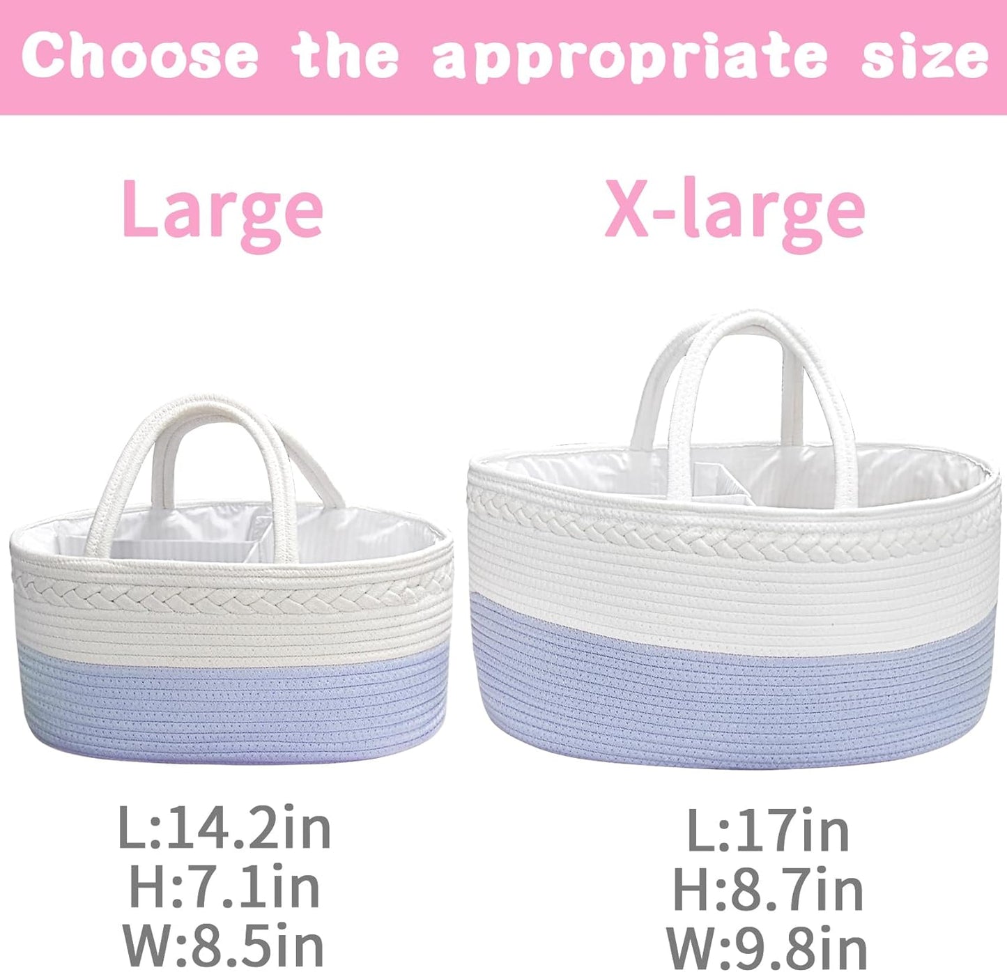 ABenkle Diaper Caddy Organizer - Cotton Rope Nursery Storage Basket for Baby Essentials, Boys & Girls Shower Gift, Changing Table Organizer, Pink