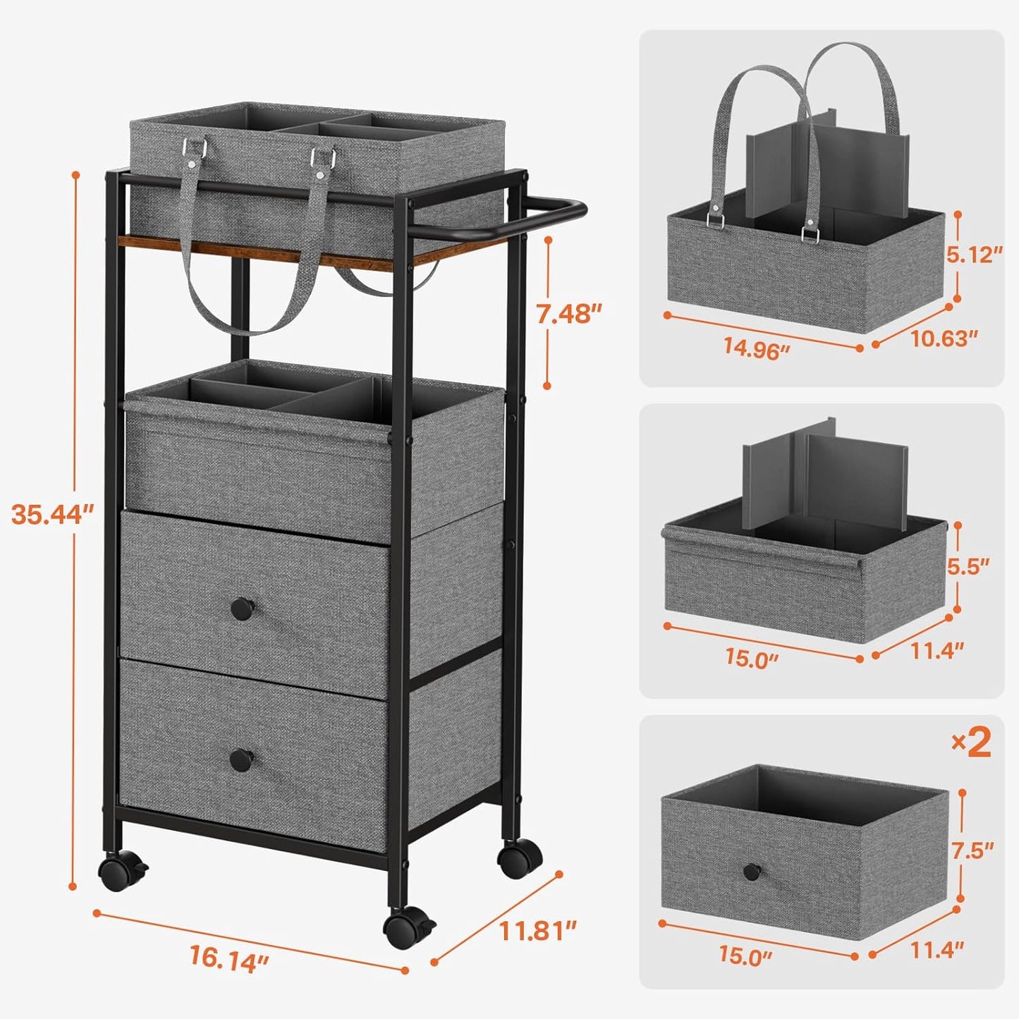 Modanais Baby Diaper Caddy Organizer Cart with Drawers - 3In1 Rolling Storage Cart with Wheels, Removable Diaper Caddy, Detachable Dividers - for Crib, Bedroom, Art & Craft Organizer (Off White)