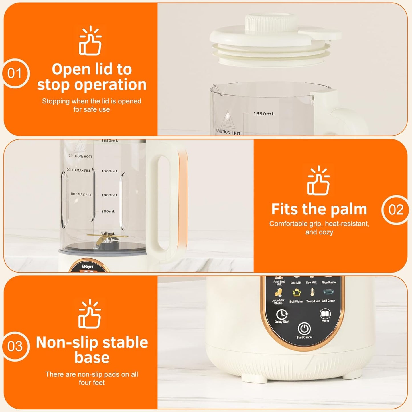 Beyn 10-in-1 Automatic Nut Milk Maker Machine, 60oz Large Capacity with 𝟒𝟖 𝐓𝐢𝐭𝐚𝐧𝐢𝐮𝐦 Blades & Self-Cleaning. for Homemade Almond, Soy, Oat Milk, Milkshake (Cream)