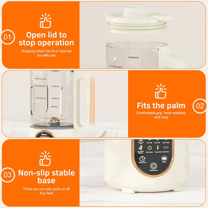 Beyn 10-in-1 Automatic Nut Milk Maker Machine, 60oz Large Capacity with 𝟒𝟖 𝐓𝐢𝐭𝐚𝐧𝐢𝐮𝐦 Blades & Self-Cleaning. for Homemade Almond, Soy, Oat Milk, Milkshake (Cream)
