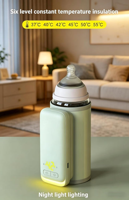 Bottle Warmer on the go for Travel.Portable Baby Bottle Warmer with 6-Level Temperature Display and Night Light Illumination.