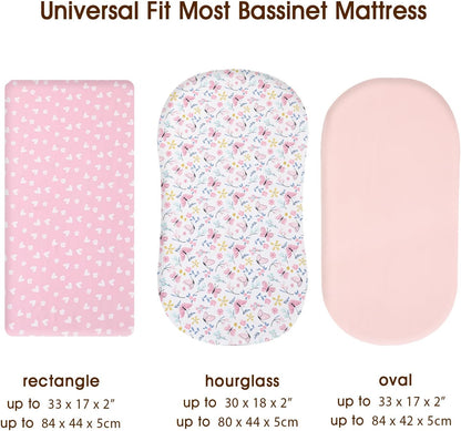 PHF 3 Pack Soft Mini Crib Sheets, Floral & Animal Pack N Play Sheets for Baby Boys Girls, No Slip Universal Fit for Pack N Play, Playard, Portable and Mini Crib Mattresses,Floral & Animal