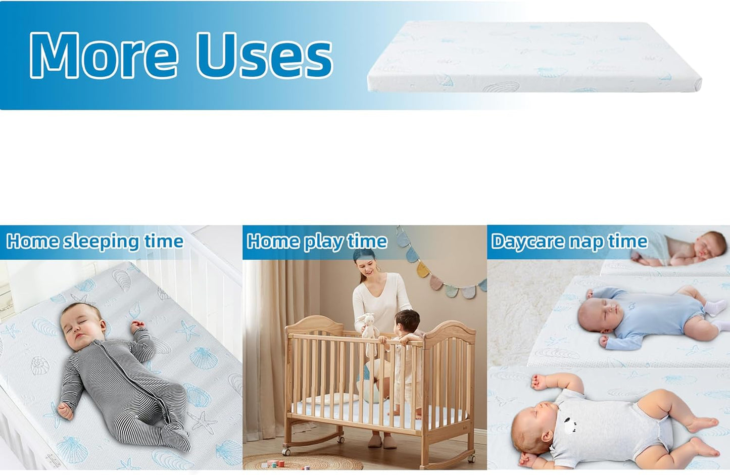Pack and Play Mattress 38"x26"x3", Crib Mattress Pad for Playard, Pack n Play Mattress with Soft Breathable Washable Cover for Baby and Toddler