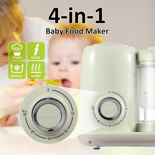 AMZBABYCHEF Baby Food Maker, 4 in 1 Baby Food Processor and Steamer, Puree Blender, Multifunctional Baby Puree Maker, Dishwasher Safe (Green)