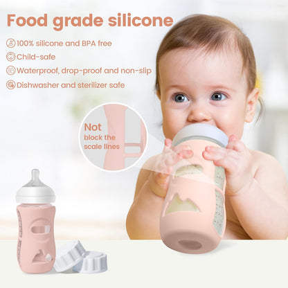 3 Pack Silicone Sleeves for Philips Avent Natural Glass Baby Bottles, Food Grade Silicone Anti Breakage Baby Bottles Holder, Compatible with Philips Avent Glass Natural Baby Bottle 8oz
