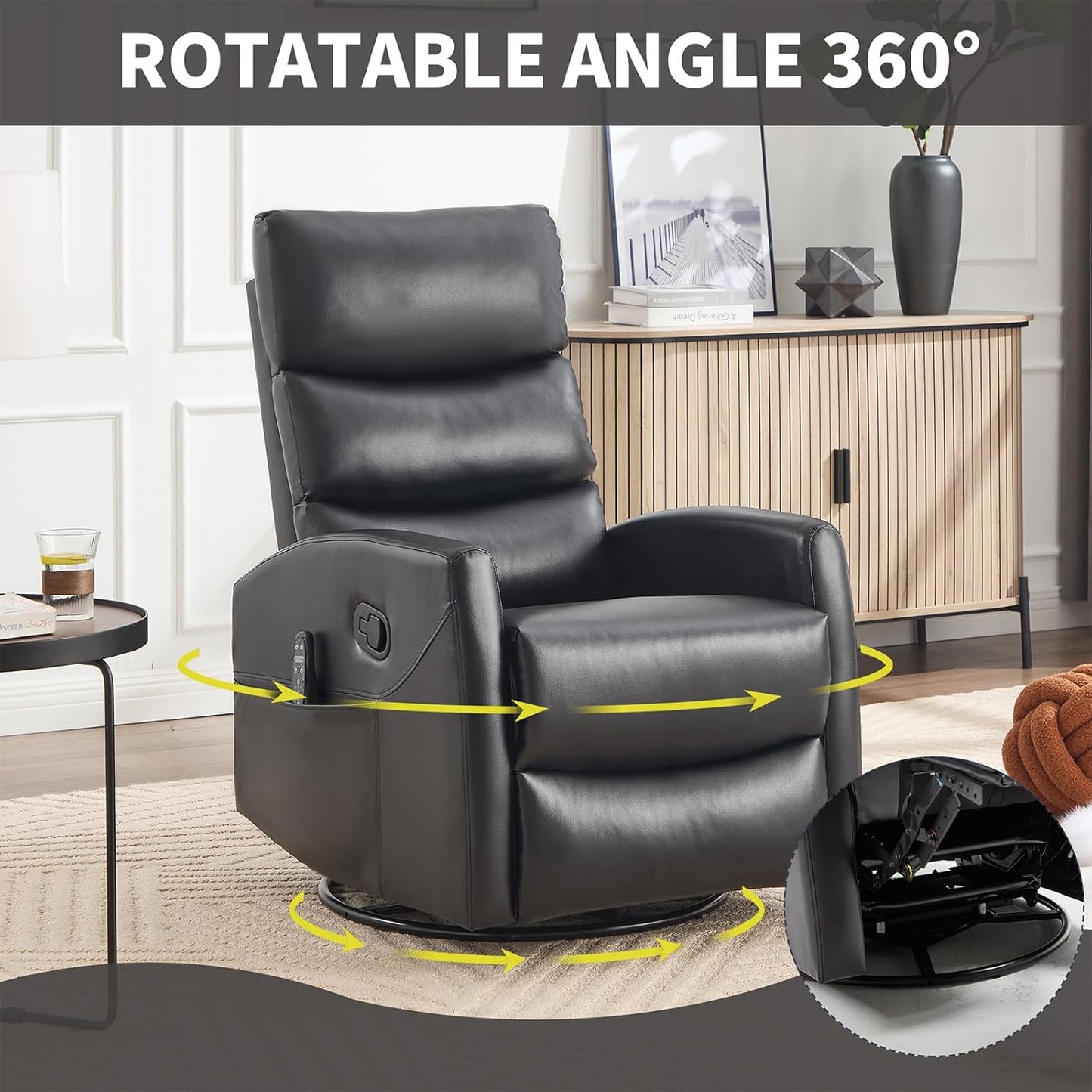 Massage Chair Recliner with Heat, Swivel Rocking Chair Recliner with High Back, Manual Nursery Recliners for Adults,Small Recliner Chair for Small Spaces, Living Room Bedroom, Fabric (Blue Green)
