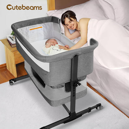 Baby Bassinet, 3 in 1 Infant Bassinet Bedside Sleeper, Bassinet with Cover, Rocking Bedside Bassinet for Baby with Storage Basket, Foldable & Adjustable Travel Crib (Light Pink)
