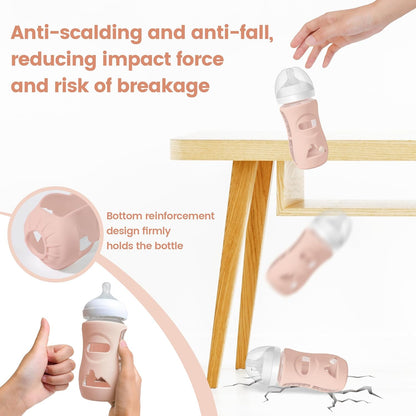 3 Pack Silicone Sleeves for Philips Avent Natural Glass Baby Bottles, Food Grade Silicone Anti Breakage Baby Bottles Holder, Compatible with Philips Avent Glass Natural Baby Bottle 8oz