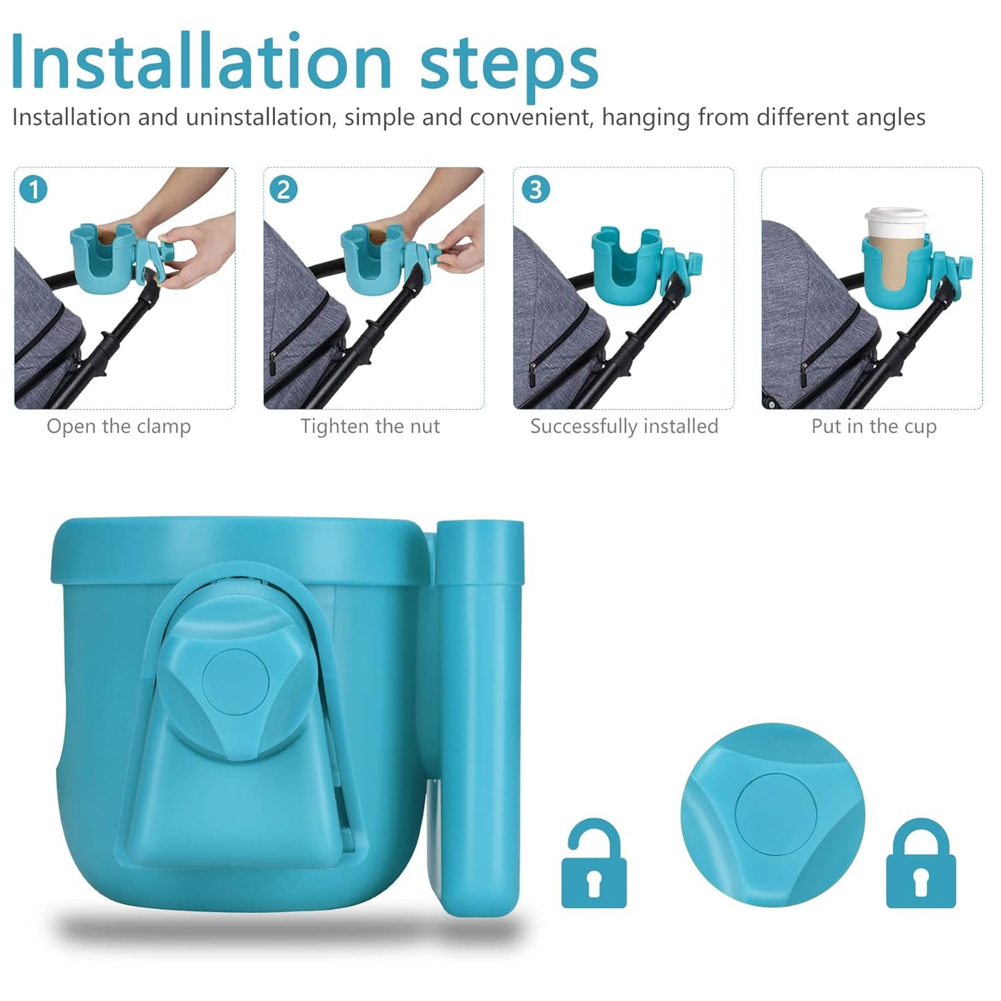 Suranew Adjustable Stroller Cup Holder with Phone Holder for Baby Stroller for Family Members, Walker Purple