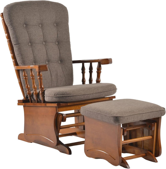 Rustic Glider Chair for Nursery with Ottoman, Resistant Rubber Wood Nursery Glider and Ottoman Sets for Relaxing, Rocking Chair for Living Room Bedroom