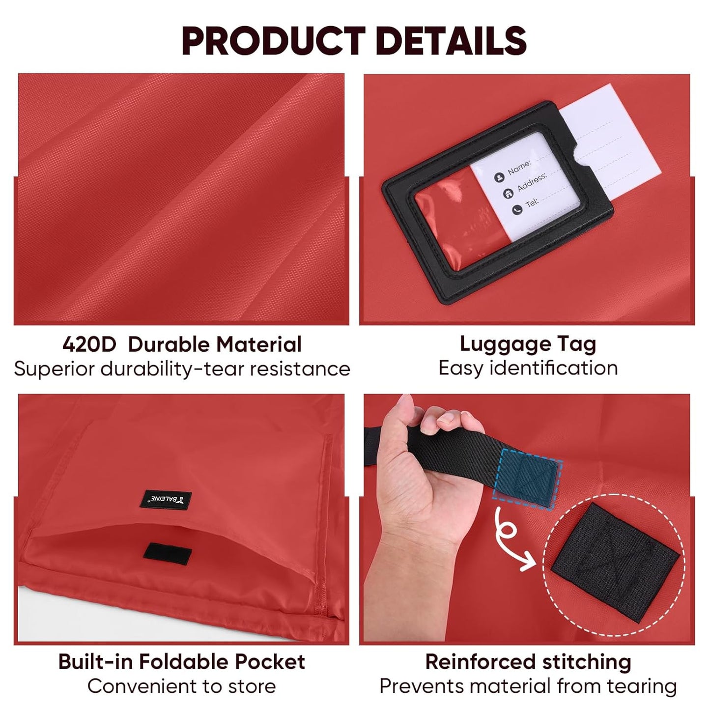 BALEINE Car Seat Travel Bag for Airplane, Water-Resistant Car Seat Bags for Air Travel, Foldable Cover with 3 Handles, Fits Toddler Carseat, Convertible and Booster Seats (Red)