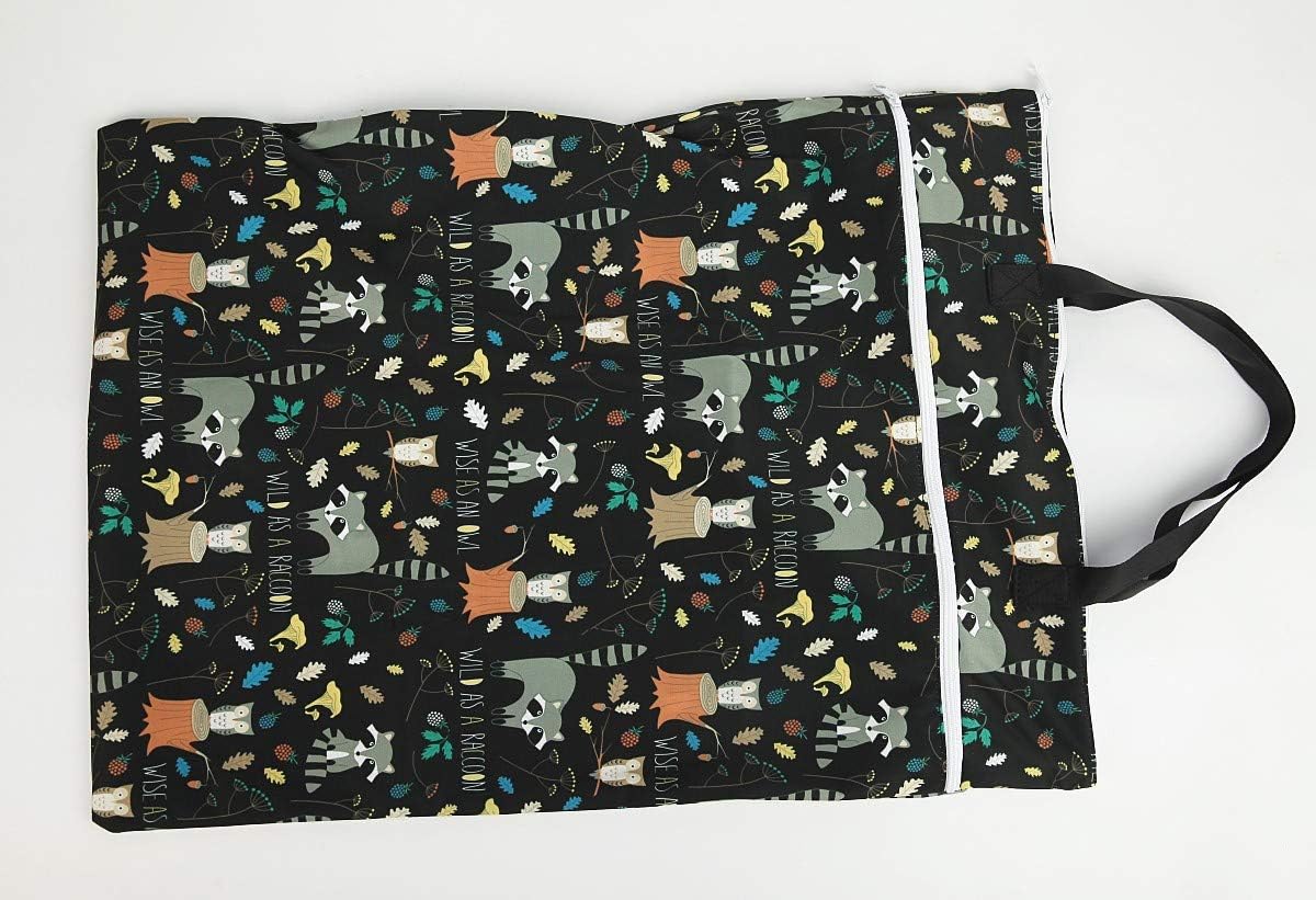 Large Hanging Wet/Dry Cloth Diaper Pail Bag for Reusable Diapers or Laundry (Raccoon)