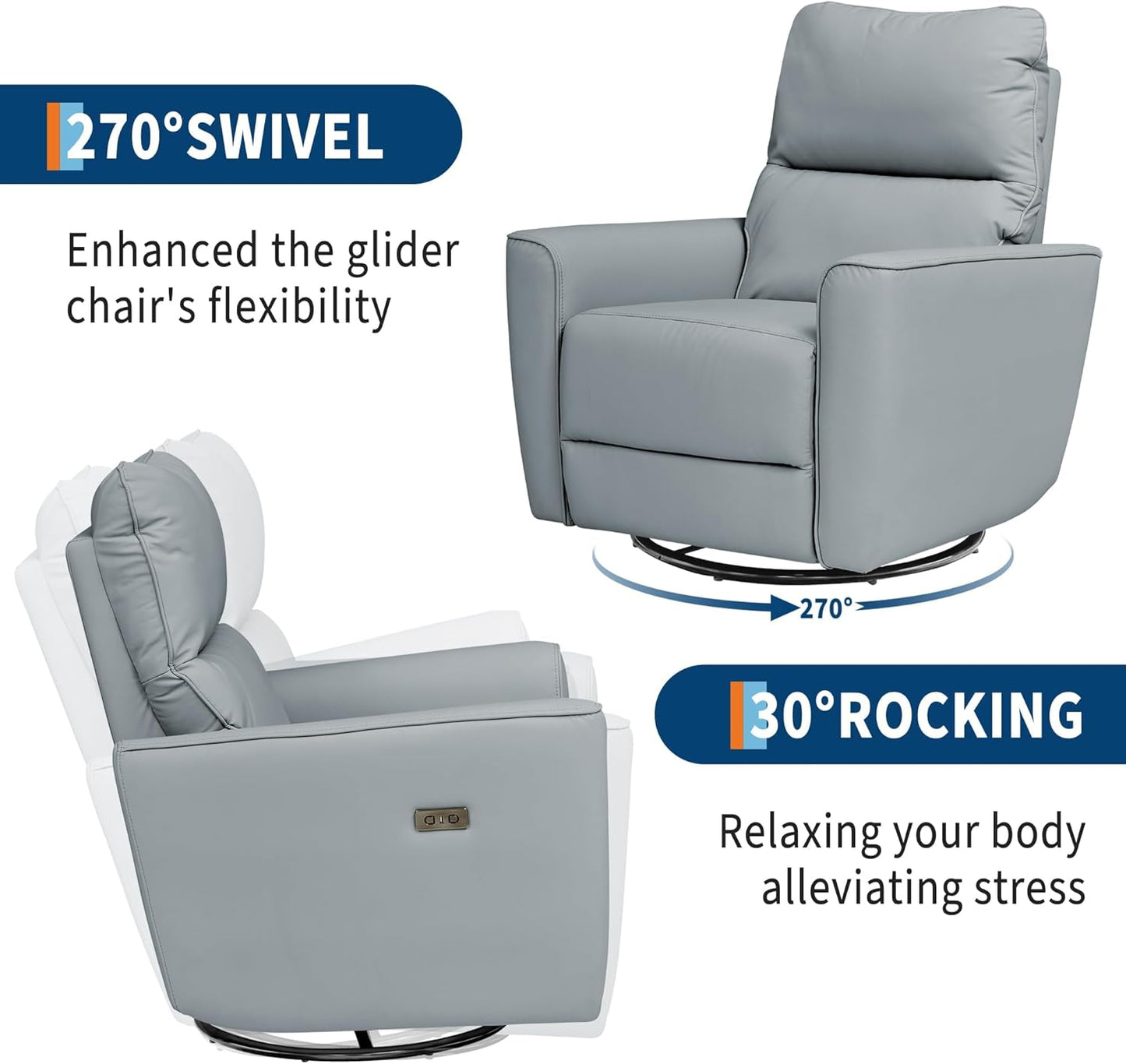 IDEALHOUSE Swivel Rocking Nursery Recliner Chair Rocker Recliner Glider Deep Seat PU Leather Sofa Chair with high Backrest for Nursery, Living Room, Bedroom & Home Movie Theater (Chocolate)