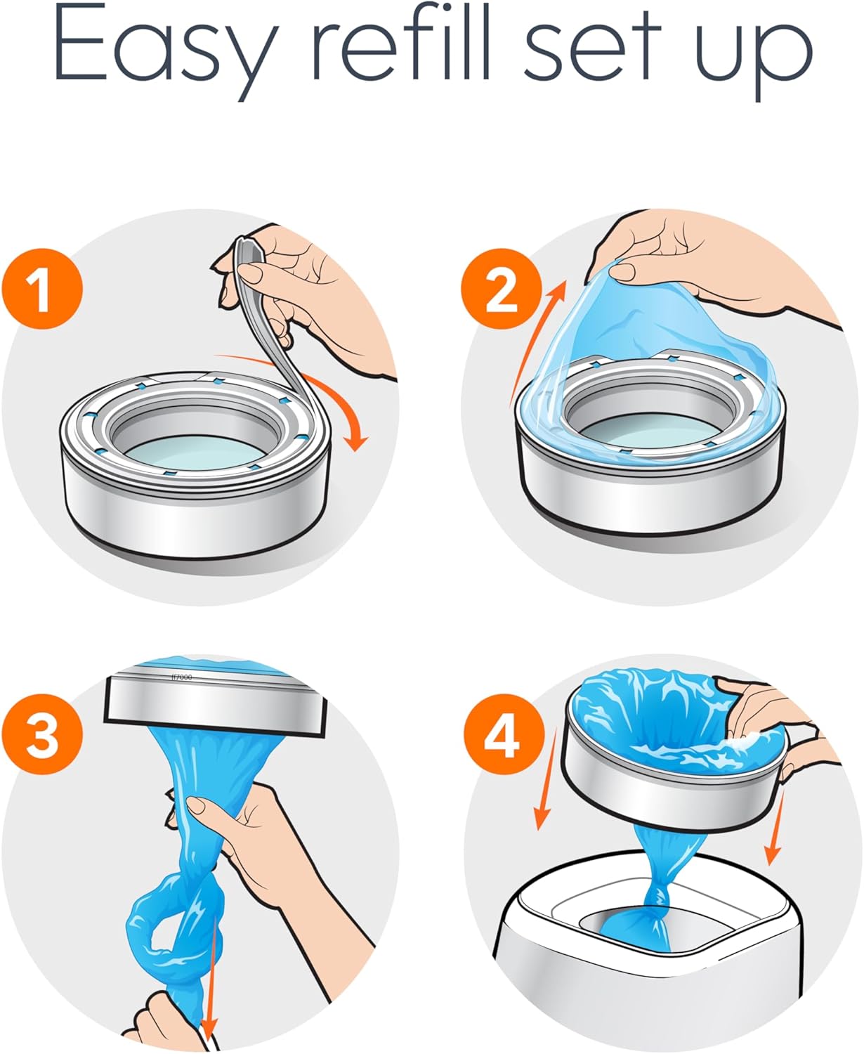 Diaper Genie Essentials Round Refill 8-Pack | Holds Up to 2560 Newborn Diapers | Features Unscented Continuous Film | Compatible with Diaper Genie Complete and Expressions Pails,8 Count (Pack of 1)