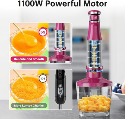 Turelar Immersion Blender Handheld Corded Hand Blenders Set 1100W, Trigger Variable Speed 5 in 1 Stick Emulsifier with Chopper, Whisk and Frother for Soup, Baby Food and Smoothies, Orange