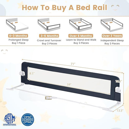 HONEY JOY Bed Rail for Toddlers, Extra Long, Foldable Portable Swing Down Safety Bed Guard Rail, Toddler Bed Rails for Crib, King Queen Full Twin Size Bed Mattress (Gray, 2 Pack, 71 Inch)