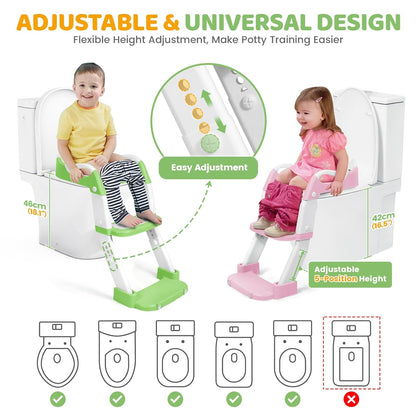 Orzbow Potty Training Seat | Upgrade Toddler Potty Training Toilet with Step Stool, 2-in-1 Stability Toilet Seat for Boys Girls | with Splash Guard, Anti-Slip Pad, Ladder, and Height Adjustable, Pink