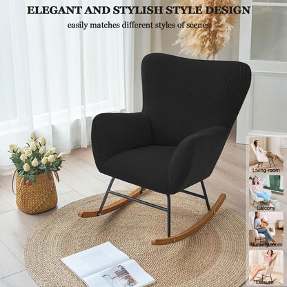Levoberg Nursery Rocking Chair Cover Stretch Rocker Glider Chairs Cover Slipcovers Jacquard Rocking Accent Chair Cover Recliner Armchair Slipcover for Nursery Living Room Bedroom Office Black