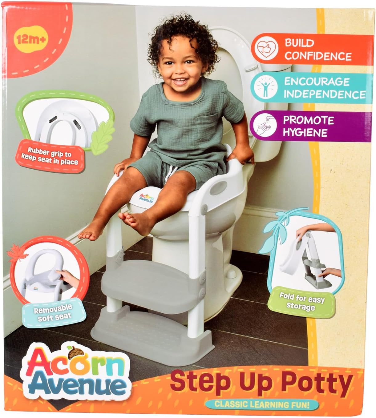 Step Up 2 N 1 Potty Training Seat, Upgrade Toddler Toilet Seat for Kids Boys Girls, Potty Training Toilet, Splash Guard Anti Slip Pad Step Stool