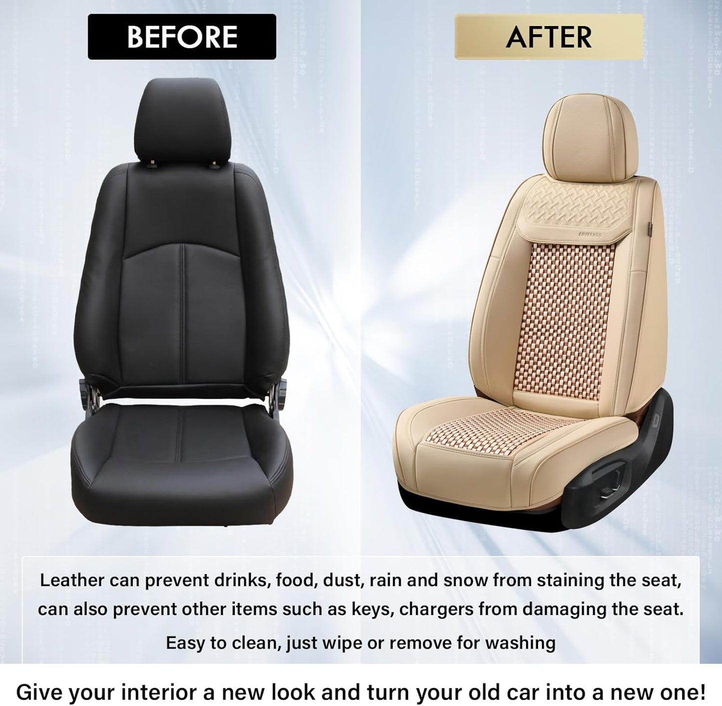 Coverado Leather Seat Covers for Car, Waterproof Car Seat Covers Full Set, 2 in 1 Conversions Car Seat Cover Protector Car Accessories Universal Fit for Most Cars SUVs and Trucks Beige