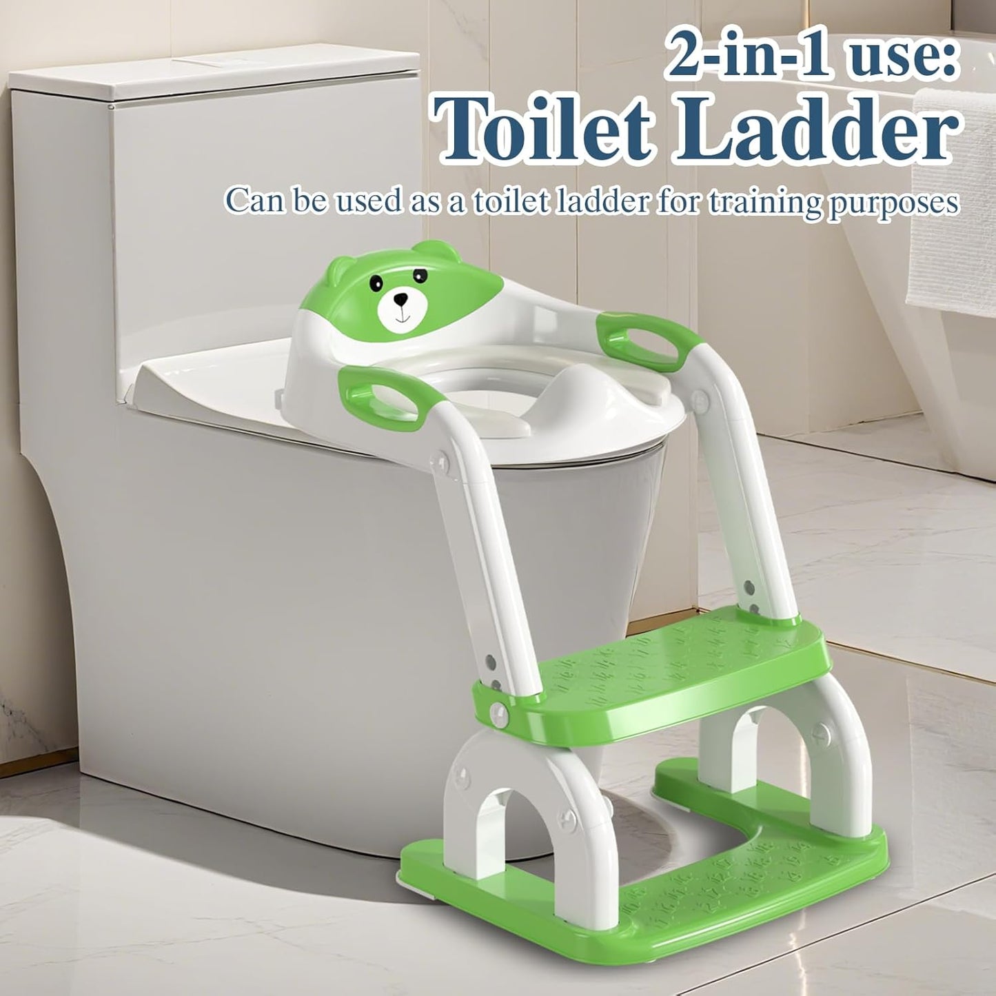 Potty Training Seat with Ladder for Toddlers, 2-in-1 Adjustable Potty Training Toilet for Kids Boys Girls with Splash Guard, Waterproof Cushion, Anti-Slip Pad Step Stool - Dark Blue