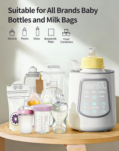 12 in 1 Fast Baby Bottle Warmer with Even Heating No Hot Spots, Night Mode, Sterili-zing, Constant Temp Milk Warmer for Breastmilk & Formula, Fits All Bottles Grey