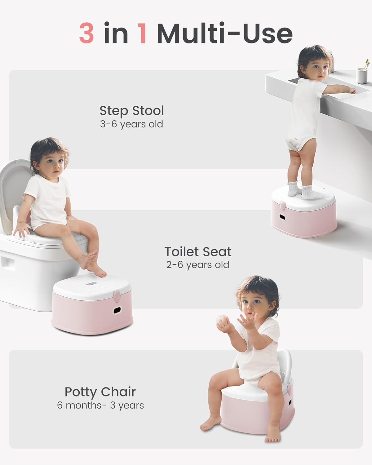 3-in-1 Toddler Potty Training Toilet for Boys and Girls with Soft Cushion Multi-use Baby Potty Chair for Toddlers 1-3 Training Potty Seat Toddler Toilet Baby Potty Training Seat with Step Stool