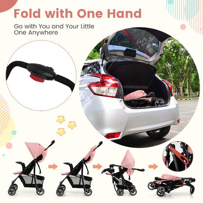 Baby Joy Lightweight Stroller, Compact Toddler Travel Stroller for Airplane, Infant Stroller w/Adjustable Backrest/Footrest/Canopy, 5-Point Harness, Storage Basket, Easy One-Hand Fold (Gray)