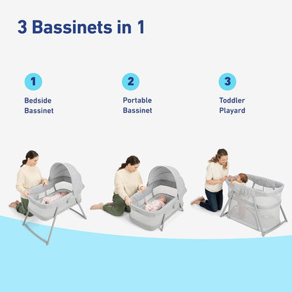 Graco® DreamMore Bedside, Newborn, Travel, Portable Bassinet for Newborn Babies to 6 Months, Willow