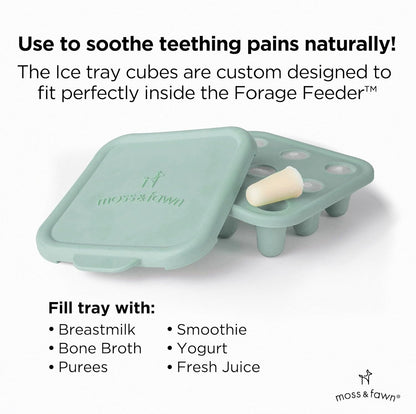 Moss and Fawn Ice Cube Tray - Forage Feeder Freezer & Teething Popsicle Mold for Breast Milk, Formula, Bone Broth, Purees, & Baby Food - BPA, Lead, & PVC-Free - Fern