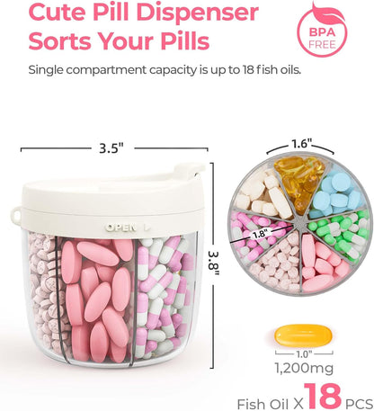 AMOOS Cute Pill Dispenser with 7 Compartments, Pill Bottle Organizer with Anti-Mix Design, Portable Pill Organizer for Travel with Wide Mouth for Easy Access, BPA-Free Patented Pill Container, Pink