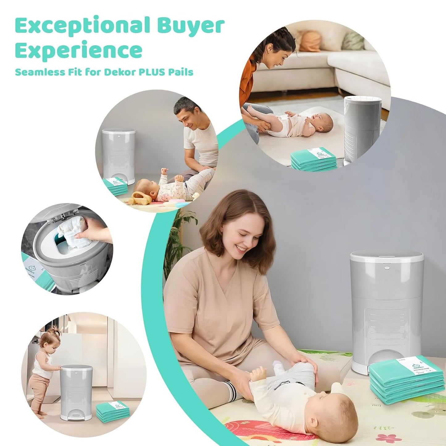 [10 Pack] Dekor Classic Diaper Pail Refills, Extra-Thick Continuous Liner Bags Compatible with Dekor Classic Diaper Pails, Strong Diaper Pail Refills for Baby & Adult Diapers, Nursery Odor Control
