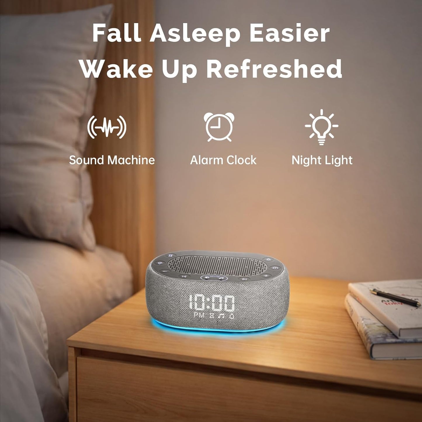 1Mii White Noise Sound Machine with Alarm Clock, Sound Machine for Sleep for Adults Baby, 30 Soothing Sounds, Smart App Controlled, Dimmable 7-Color Night Light, Sleeping Timer, 30 Volume Levels