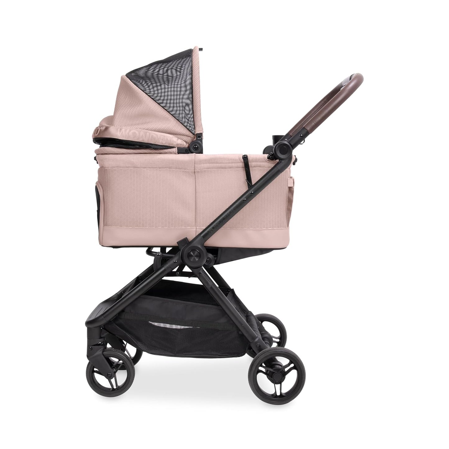 WonderFold Bella Pet Stroller - Autofold Design with Lightweight Aluminum Frame, Breathable Carriage Fabrics and Canopy, Safety Tethers & Easy-Clean Interior - Graphite Black