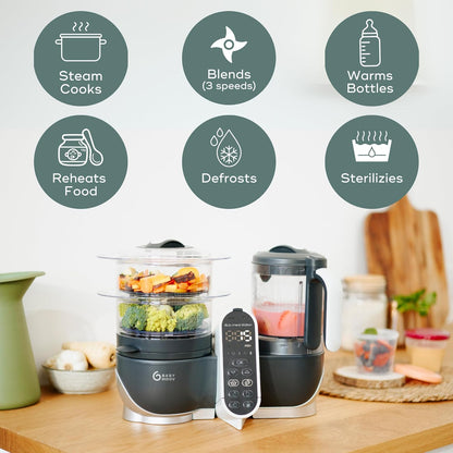 Babymoov Duo Meal Station 6-in-1: Multi-Speed Baby Food Maker, Steamer & Puree Blender, Baby Food Processor that Warms & Defrosts, Bottle Sterilizer (Nutritionist Approved), Mineral Beige