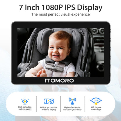 Itomoro Rear Facing Mirrors, 7'' HD 1080P Baby Car Camera, Infrared Night Vision Function Camera with 150° Wide View & 360° Rotatable Easy Installation in 5 Mins