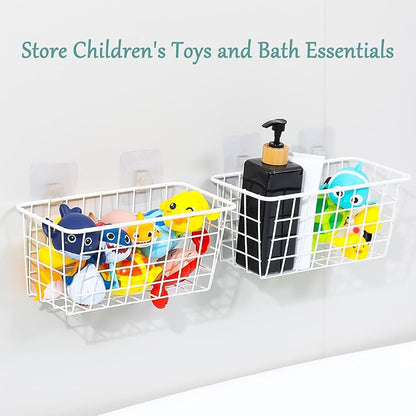 Metal Bath Toy Holder, Hanging Bathtub Toy Storage, Wall Mounted Bath Tub Baby Toys Organizer, Iron Shower Caddy For Bathroom, White, 2 Pack