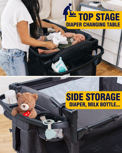 BEKA 4 in 1 Baby Bassinet Bedside Sleeper, Baby Bedside Crib 4 Functions, Bedside Bassinet Crib Sleeper, Playard, Changing Table, Baby Bassinet for Newborn Baby