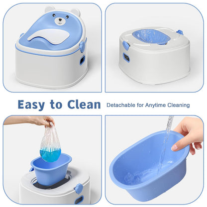 3-in-1 Potty Training Toilet, Portable Potty, Potty Training Seat and Toddler Step Stool, Easy Setup and Clean, Anti-Slip Toddler Potty Trainer for Boy Girl,Grey