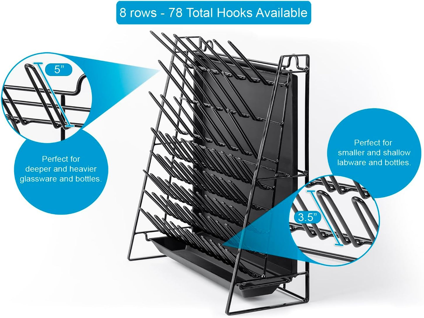Inevibe Drying Rack for Lab Glassware and Bottles - Laboratory Draining Dryer Stand for Countertop, Space Saving Steel Wire Frame - Station for Baby Feeding Bottle
