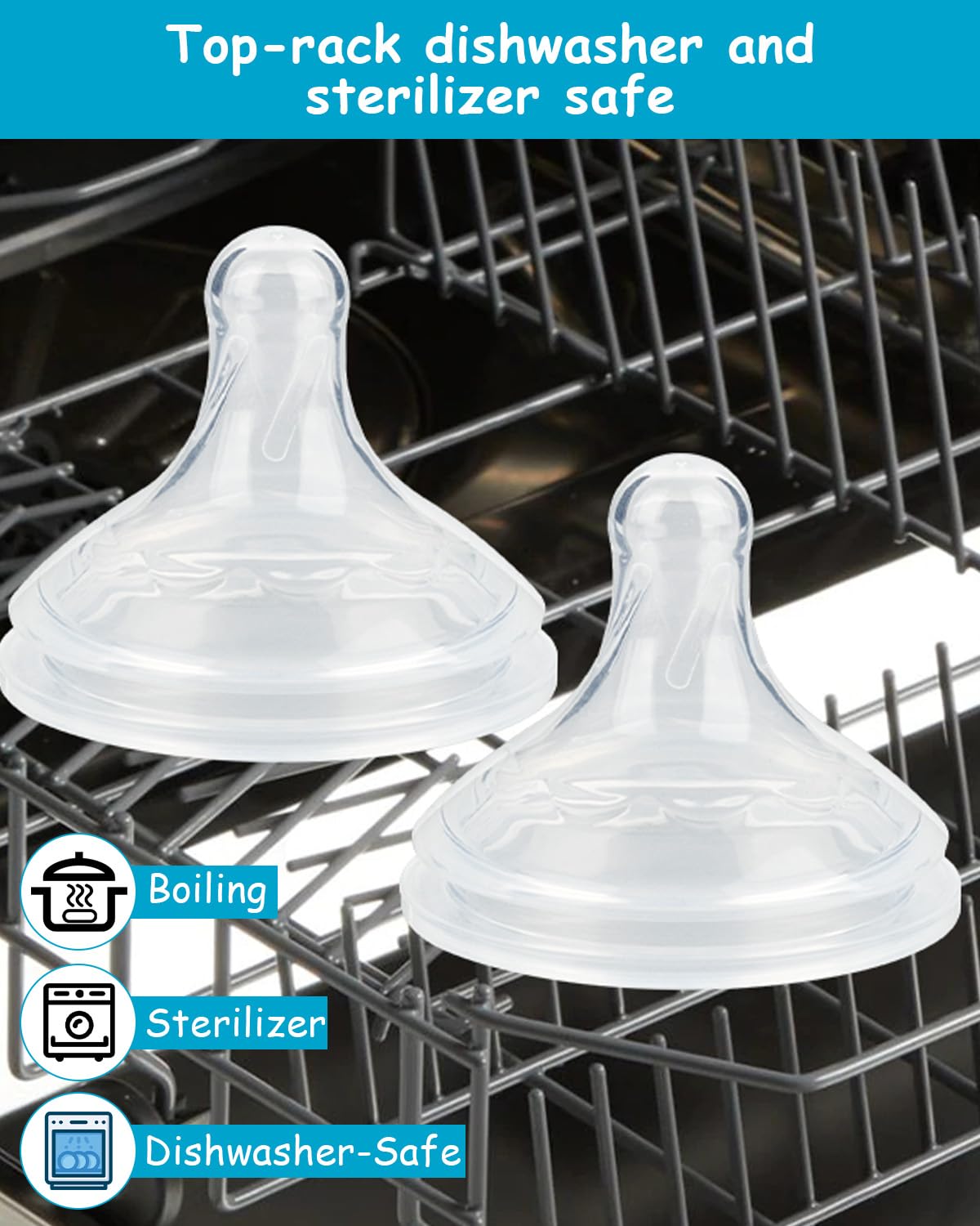 Silicone Nipple for Dr. Brown's Natural Flow Level 1 Wide-Neck Baby Bottle, 0m+, Slow Flow, 6 Count