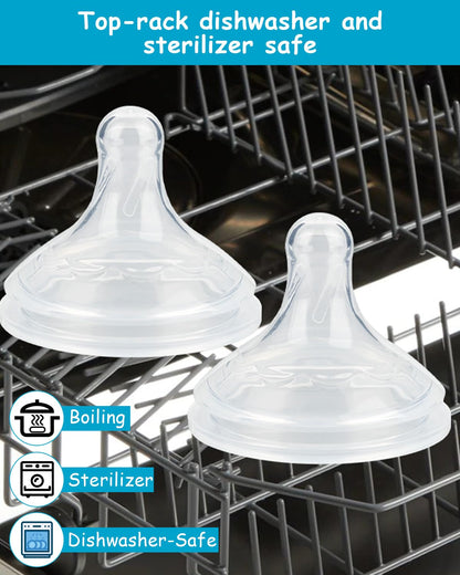 Silicone Nipple for Dr. Brown's Natural Flow Level 1 Wide-Neck Baby Bottle, 0m+, Slow Flow, 6 Count