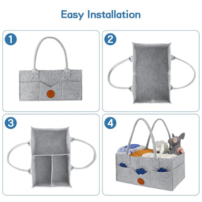 Maliton Baby Diaper Caddy Organizer for Changing Table, Nursery Storage Bin Basket with Handle, Felt Diaper Organizer Suitable for Indoor Outdoor (Khaki)