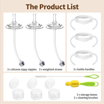 Straw Cup Conversion Kit for Philips Avent Natural Baby Bottles, Sippy Cups Transition Kit with Silicone Straw Top Nipples, Weighted Straw, Bottle Handle, Cleaning Brush for Toddler 6+ Month, 3-Pack