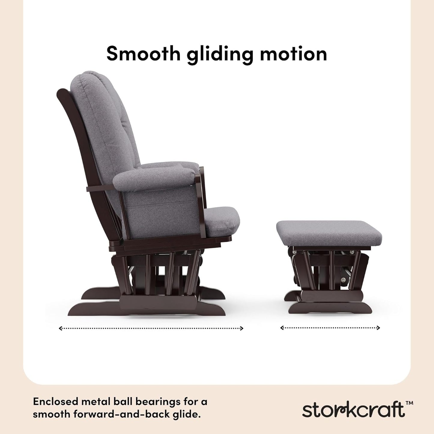 Storkcraft Tuscany Glider with Ottoman (Black/Gray) — GREENGUARD Gold Certified, Bonus Lumbar Cushion Included, Solid Wood Base, Smooth Motion, Award-Winning Nursery Rocking Chair, Glider and Ottoman