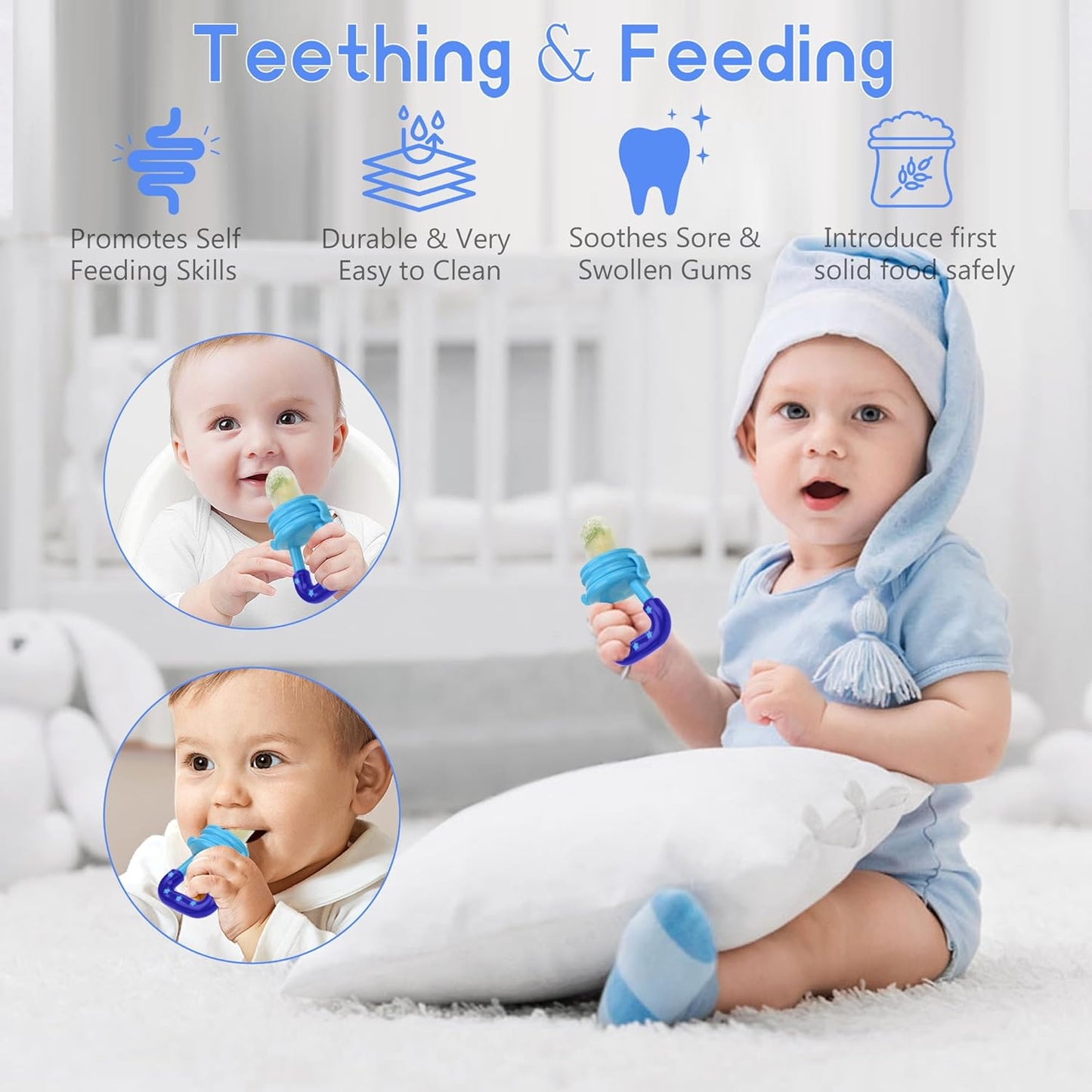 WAJIAYON Baby Fruit Feeder Pacifier | Infant Food Feeder Pacifier & Food Dispensing Spoon | Fresh Fruit Teethers for Babies | Silicone Feeder Baby,Mesh teethers for Babies Gifts for Boys and Girls