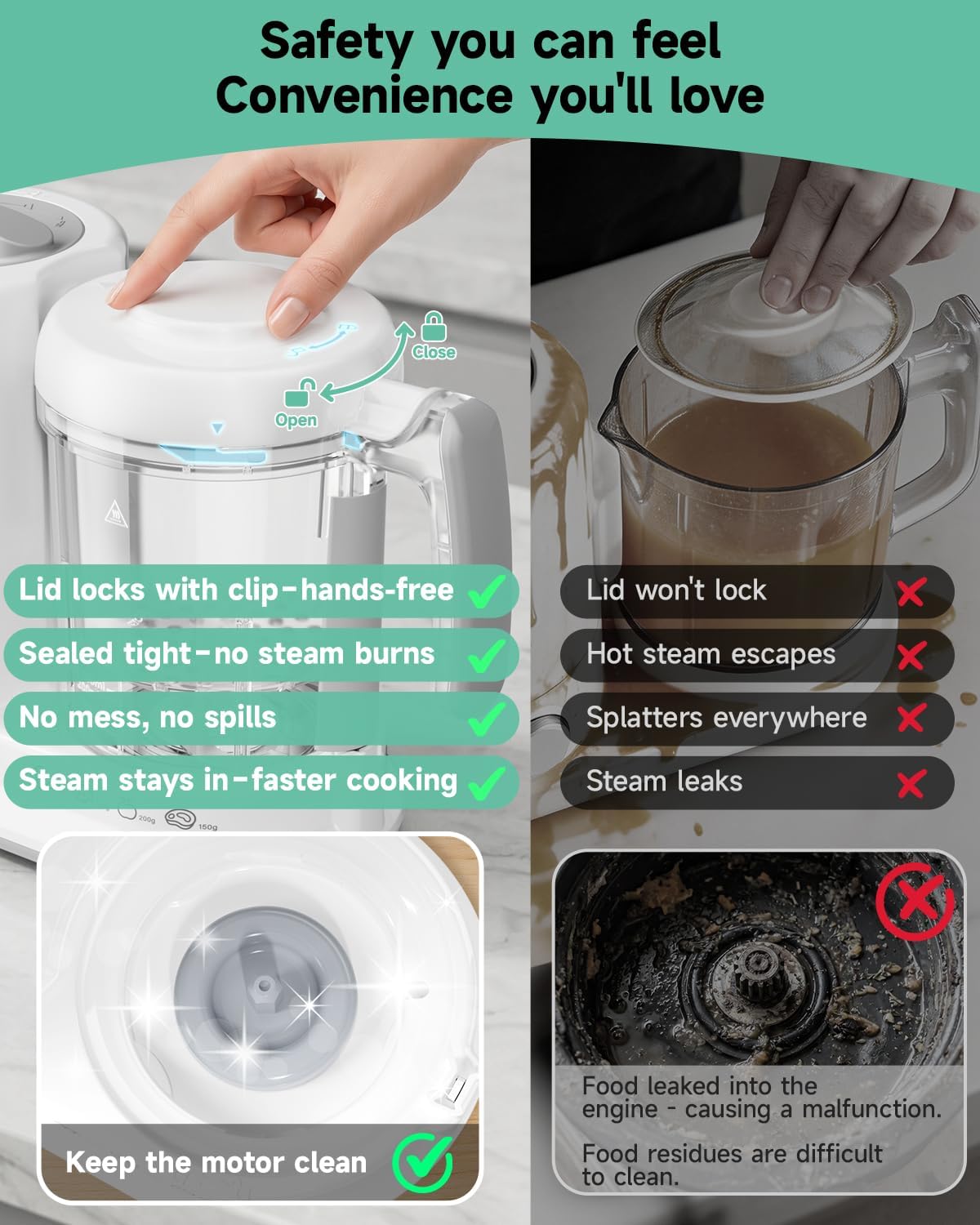 Baby Food Maker, One Step Baby Food Processor Steamer with Steam Basket Puree Blender Grinder Safty Lock, Auto Cooking Grinding Self-Cleaning & Sterili-zing for Healthy Homemade Baby Food, BPA-Free